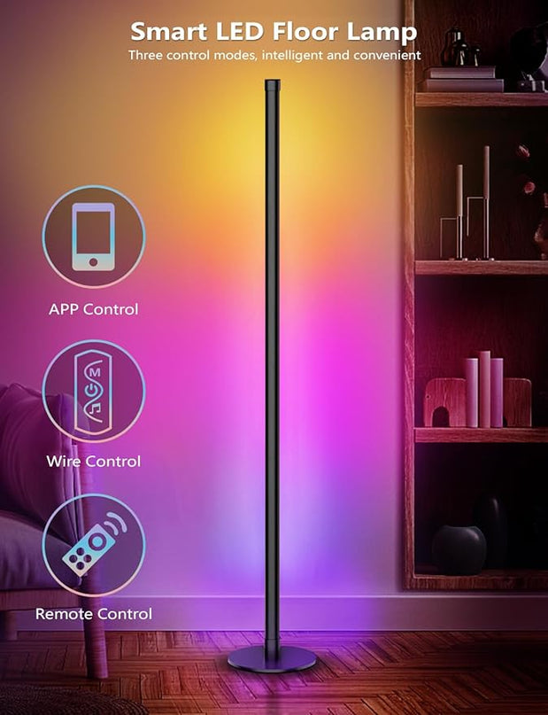 2 in 1 Dimmable Floor Lamp, Smart Corner LED Floor Lamp with App and Remote Control, 16 Million DIY Colors, Music Sync, Timer Setting Scene Modes for Bedroom, Living Room, Studio - LeafyLoom