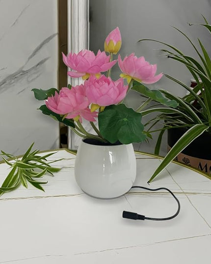 Lotus Flower Lamp Buddha Lamp for Cabinet Buddhist Altar - Artificial Lotus Flower Lamp for Home Living Room Desktop Decor (White Light) - LeafyLoom