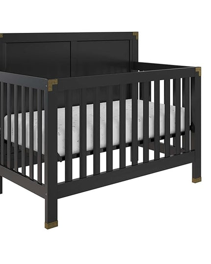Baby Relax Miles 5-in-1 Convertible Crib, Solid Pine Wood, Black - LeafyLoom