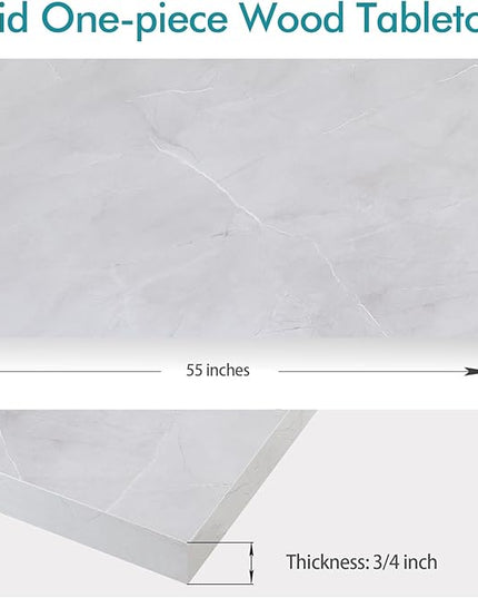 Kaboon Universal Tabletop 55"x27.5", Solid One-Piece Melamine Table Top, Double Desk L-Desk DIY, Home and Office Countertop, White Rock - LeafyLoom