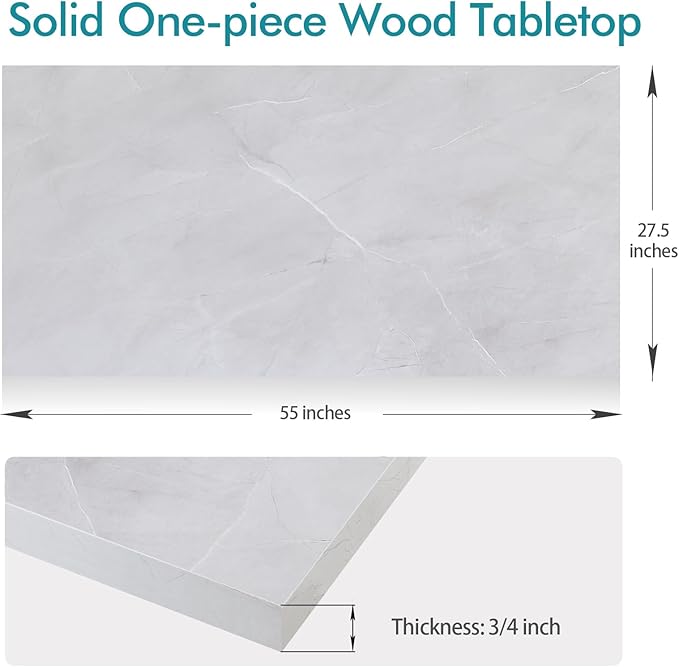 Kaboon Universal Tabletop 55"x27.5", Solid One-Piece Melamine Table Top, Double Desk L-Desk DIY, Home and Office Countertop, White Rock - LeafyLoom