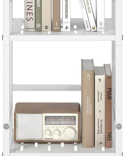 JSB 4 Tier Metal Bookshelf Bathroom Storage Standing Shelf Unit Kitchen Storage Organizer Display Rack Bookcases Shelves for Living Room, Bedroom, Office (White, 4 Tier) - LeafyLoom