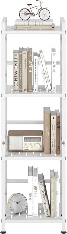 JSB 4 Tier Metal Bookshelf Bathroom Storage Standing Shelf Unit Kitchen Storage Organizer Display Rack Bookcases Shelves for Living Room, Bedroom, Office (White, 4 Tier) - LeafyLoom