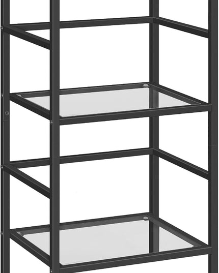 HOOBRO 3-Tier Bookcase, Tempered Glass Bookshelves, Record Storage Rack with Side Fence, Storage Shelves for Bathroom, Slim Shelving Unit for for Living Room, Home Office, Black BK81CJ01 - LeafyLoom
