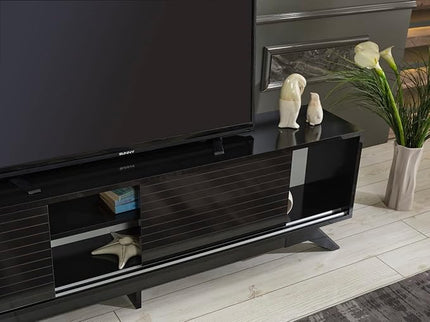 NicBex TV Stand for 60 Inch TV Modern TV Media Console Table with 2 Sliding Door Cabinet 2 Shelves,Entertainment Center with Storage for Living Room,67 Inch,Black - LeafyLoom