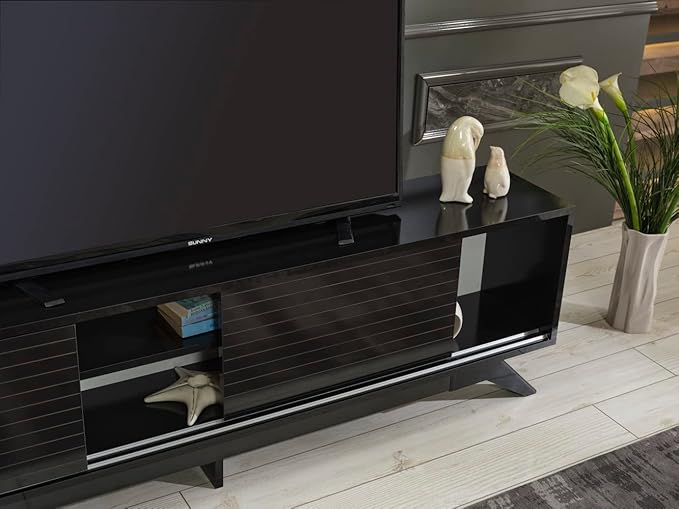 NicBex TV Stand for 60 Inch TV Modern TV Media Console Table with 2 Sliding Door Cabinet 2 Shelves,Entertainment Center with Storage for Living Room,67 Inch,Black - LeafyLoom