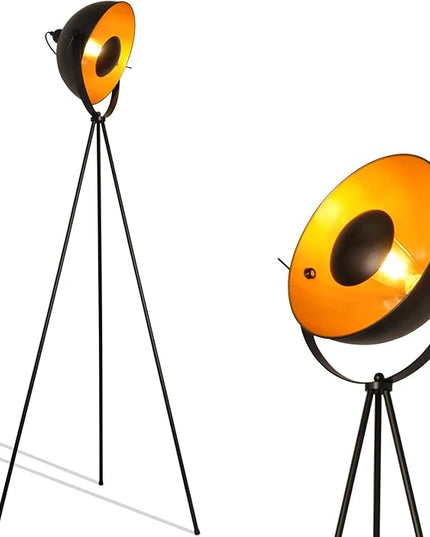 Modern Industrial Tripod LED Satellite Floor Table Lamp - Vintage Adjustable Reading Standing Desk Light Deco - Movie Media Nautical Elegant Design Lighting for Living Room Bedroom(Black,E26 Base) - LeafyLoom