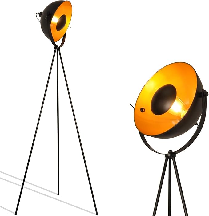 Modern Industrial Tripod LED Satellite Floor Table Lamp - Vintage Adjustable Reading Standing Desk Light Deco - Movie Media Nautical Elegant Design Lighting for Living Room Bedroom(Black,E26 Base) - LeafyLoom
