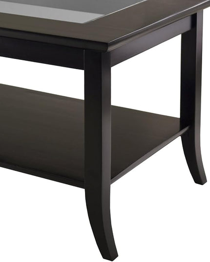 Winsome Genoa Rectangular Coffee Table with Glass Top And Shelf, Espresso - LeafyLoom
