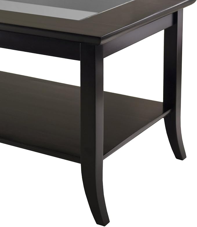 Winsome Genoa Rectangular Coffee Table with Glass Top And Shelf, Espresso - LeafyLoom