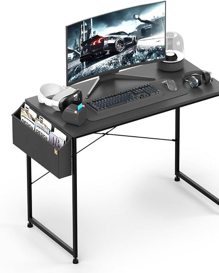 MoNiBloom Writing Computer Desk 40", Simple Home Office Gaming Desk with Storage Bag, Space Saving Table - Black - LeafyLoom