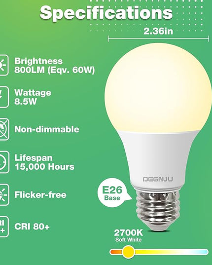 Simple Designs Floor Lamp with Reading Light & DEGNJU LED Light Bulbs, 60W Equivalent, Soft White 2700K, 3 Pack - LeafyLoom