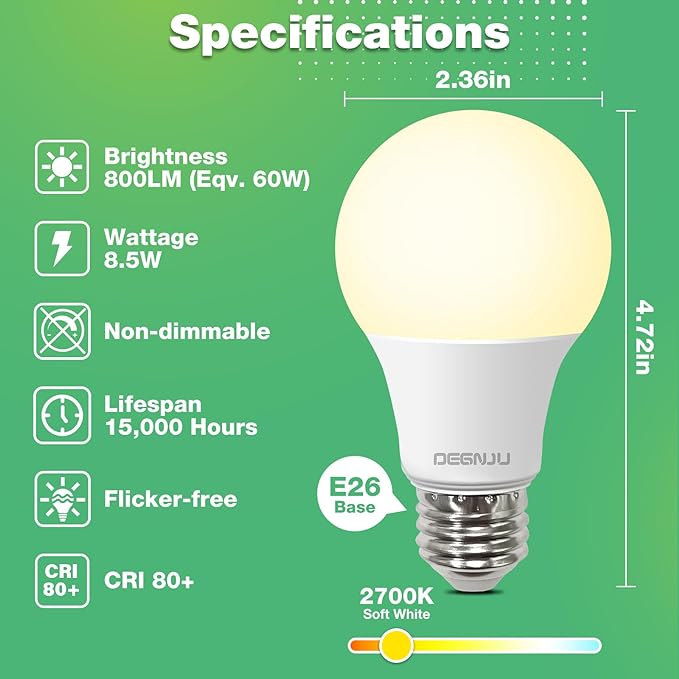 Simple Designs Floor Lamp with Reading Light & DEGNJU LED Light Bulbs, 60W Equivalent, Soft White 2700K, 3 Pack - LeafyLoom