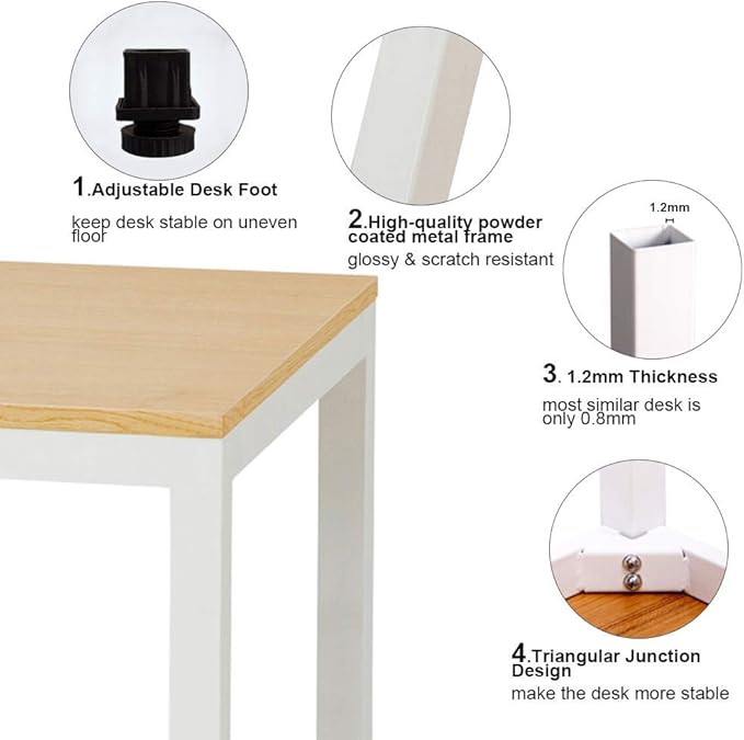 Need 55 Inch Large Computer Desk - Modern Simple Style Home Office Gaming Desk, Basic Writing Table for Study Student, White Metal Frame, Teak - LeafyLoom