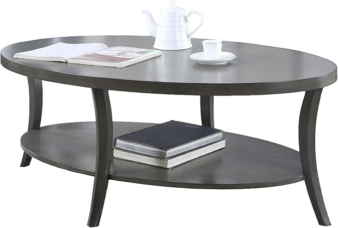 NicBex Coffee Table Wooden Coffee Table with Storage Oval Center Tables with Display Shelves Dining Table for Living Room, Dining Room, Office, and Bedroom,48" W, Gray - LeafyLoom