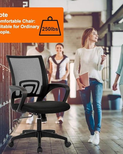 Home Office Chair Ergonomic Desk Chair Mesh Computer Chair with Lumbar Support Armrest Executive Rolling Swivel Adjustable Mid Back Task Chair for Women Adults, Black - LeafyLoom