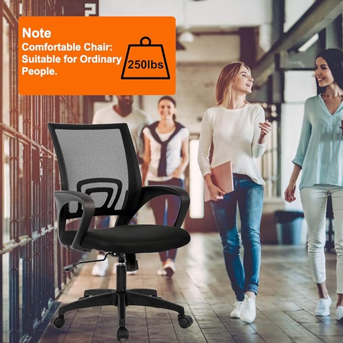 Home Office Chair Ergonomic Desk Chair Mesh Computer Chair with Lumbar Support Armrest Executive Rolling Swivel Adjustable Mid Back Task Chair for Women Adults, Black - LeafyLoom