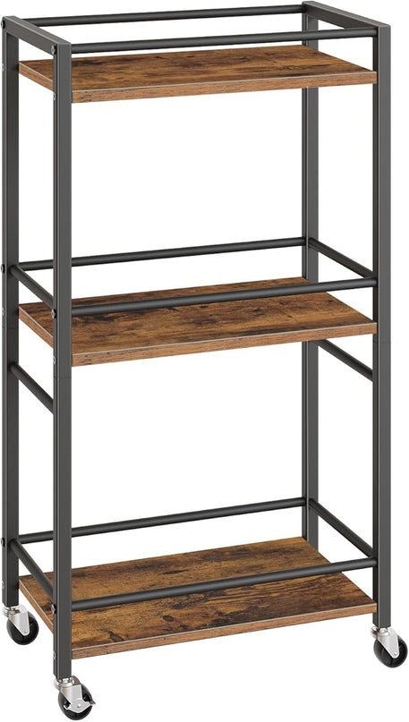 Rolling Cart, Mobile Kitchen Cart on Wheels, Narrow Storage Cart for Small Space, Wooden Service Cart, for Bathroom, Laundry, Living Room, Rustic Brown RCHR4001 - LeafyLoom