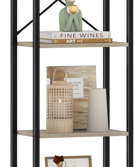 Bookshelf, Book Shelf, Industrial Bookcase with 2 Hooks, Coner Shelf Storage Organizer for Home Office, Living Room, Bedroom, Kitchen, 6-Tier Greige BC10705B - LeafyLoom
