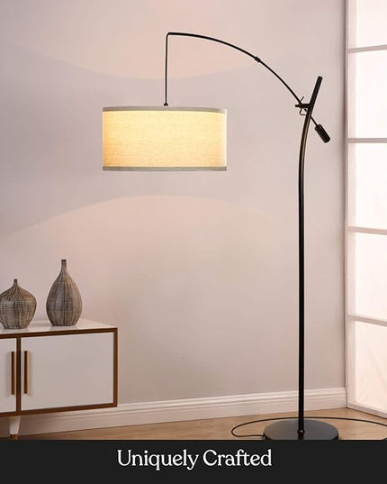 Brightech Grayson LED Floor Lamp, Modern Arc Lamp for Office & Living Room, Tall Lamp with Adjustable Arm, Standing Lamp in Industrial Style for Bedroom Reading - Black - LeafyLoom