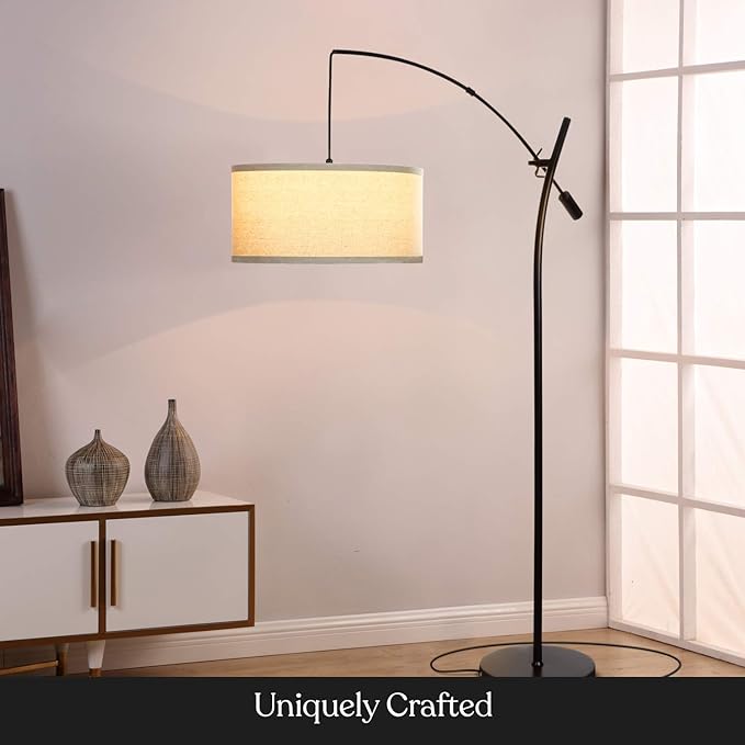 Brightech Grayson LED Floor Lamp, Modern Arc Lamp for Office & Living Room, Tall Lamp with Adjustable Arm, Standing Lamp in Industrial Style for Bedroom Reading - Black - LeafyLoom