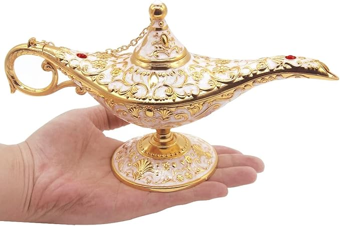 Classic Vintage Collectable Rare Legend Aladdin Magic Genie Costume Lamp Home Table Decoration & Gift, Golden White - LeafyLoom