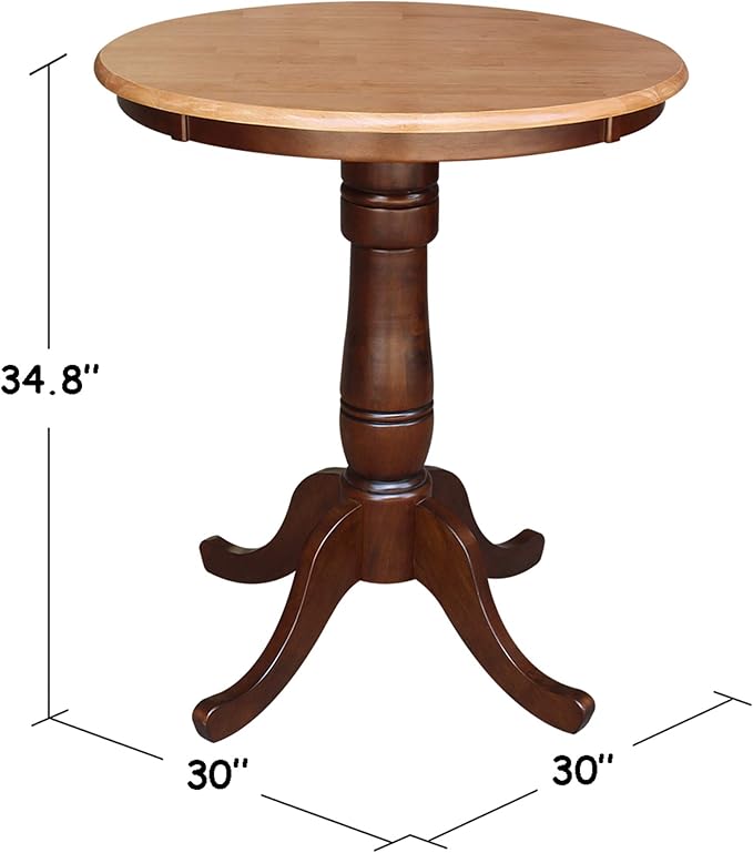 International Concepts 30" Round Top Pedestal Table, 30 in (W) x 30 in D x 34.9 in H, Cinnamon/Espresso - LeafyLoom