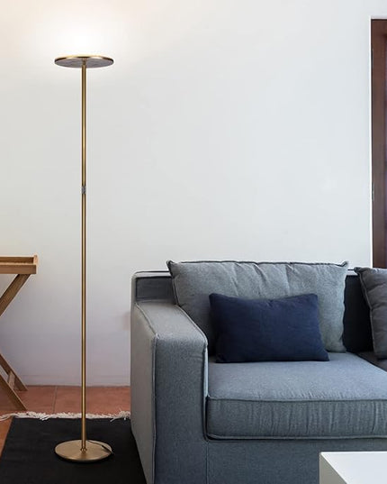Brightech Sky LED Floor lamp for Living Rooms & Offices -Torchiere Super Bright , Dimmable, Tall Standing Lamp for Bedroom Reading - Gold Brass - LeafyLoom