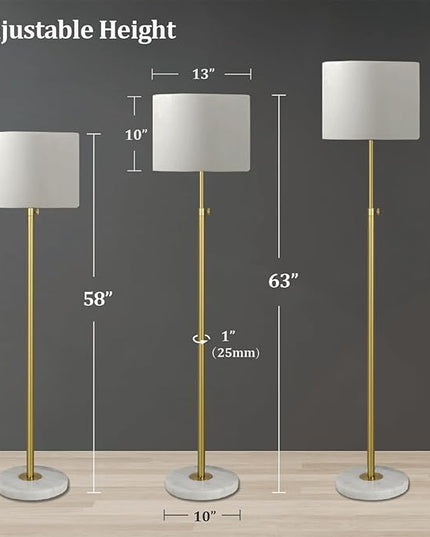 Gold Floor Lamp for Living Room with Remote Control, Marble Base 1200 Lumens 15W Adjustable Height Modern Floor Lamp Standing Lamp for Bedroom, Smart Control Alexa & Google Assistance Compatible - LeafyLoom