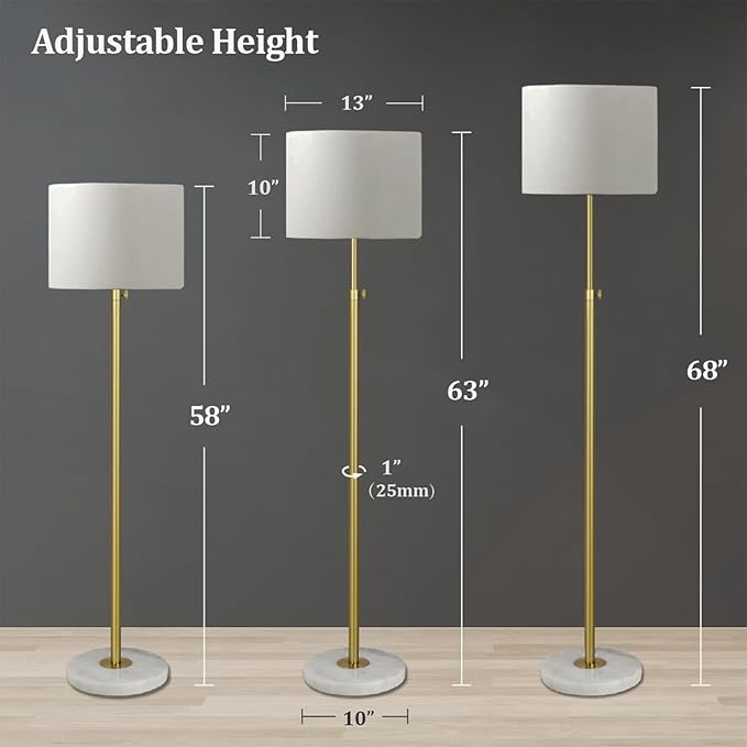 Gold Floor Lamp for Living Room with Remote Control, Marble Base 1200 Lumens 15W Adjustable Height Modern Floor Lamp Standing Lamp for Bedroom, Smart Control Alexa & Google Assistance Compatible - LeafyLoom
