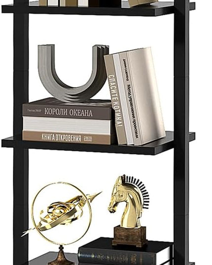 YMYNY 5 Tiers Narrow Ladder Bookcase, Industrial Wall Mounted Bookshelf, Open Display Rack with Metal Frame, Wooden Storage Shelves for Bedroom, Home Office, Living Room, Black, 70*17.3*11.8"UHBC015B - LeafyLoom