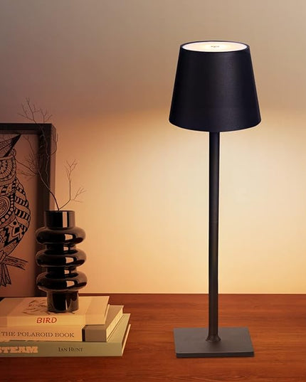 Cordless Table Lamps, 3 Colors Stepless Dimming, 5000mAh Rechargeable Battery LED Desk Lamp for Bedroom/Couple Dinner/Desk/Cafe/Dining Room/Terrace (Black) - LeafyLoom