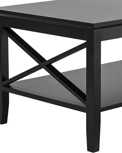 ChooChoo Oxford Coffee Table with Thicker Legs, Black Wood Coffee Table with Storage for Living Room - LeafyLoom