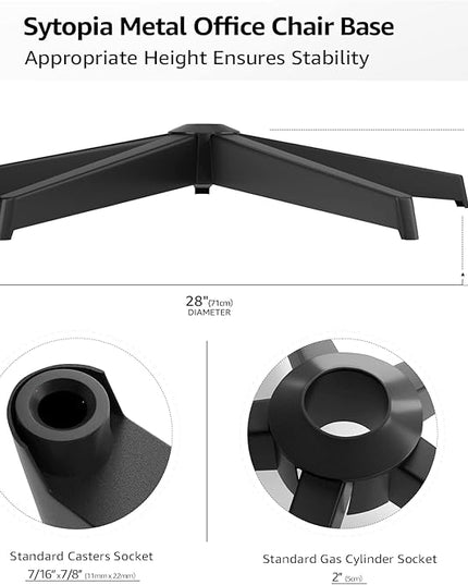 Office Chair Base, 28'' Desk Chair Base Replacement with Worldwide Metal Legs (2400Lbs), Chair Bottom Part for Most Chairs, Universal Gas Cylinder and Caster Sockets, Matte Black - LeafyLoom