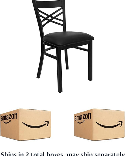 Flash Furniture 4 Pack HERCULES Series Black ''X'' Back Metal Restaurant Chair - Black Vinyl Seat - LeafyLoom