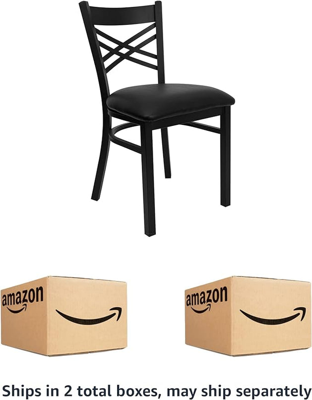 Flash Furniture 4 Pack HERCULES Series Black ''X'' Back Metal Restaurant Chair - Black Vinyl Seat - LeafyLoom