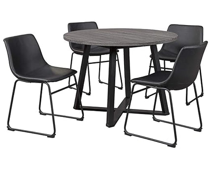 Signature Design by Ashley Centiar Mid Century Round Dining Room Table with Metal Legs, Gray & Black - LeafyLoom