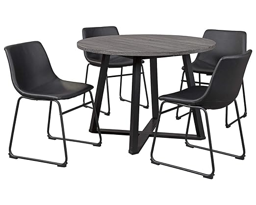 Signature Design by Ashley Centiar Mid Century Round Dining Room Table with Metal Legs, Gray & Black - LeafyLoom