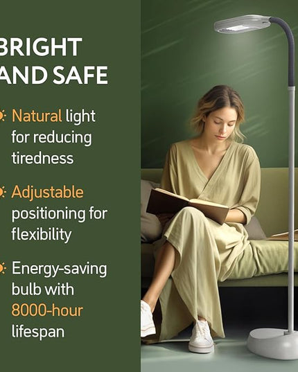 Natural Daylight Floor Lamp - Craft Light Floor Standing for Reading, Crafting, Sewing - 27W Full Spectrum White Bright Sunlight - Adjustable Gooseneck - Task Lamps for Living Room, Bedroom, Office - LeafyLoom