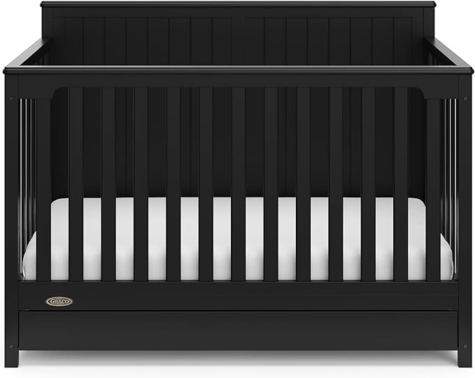 Graco Hadley 5-in-1 Convertible Crib with Drawer (Black) – Combo, Includes Full-Size Nursery Storage, Converts from Baby Crib to Toddler Bed, Daybed - LeafyLoom