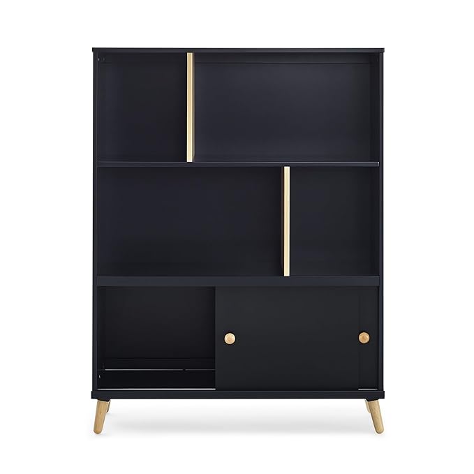Delta Children Essex Bookcase - Greenguard Gold Certified, Black/Natural - LeafyLoom