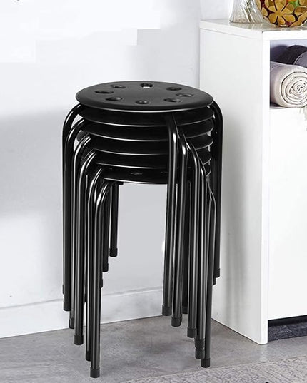 Hysache Plastic Stackable Stools Set of 6, 17.5" Multipurpose Stool Chairs w/Metal Frame, X-Shape Connection, Non-Slip Feet, Backless School Classroom Nesting Stool for Students Child Kids (Black) - LeafyLoom