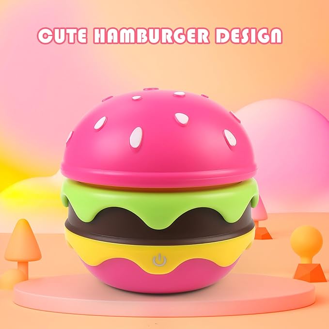 Cute Desk Lamp for Kids, Hamburger Girls Small Desk Lamps Rechargeable with Dimmable Touch Adjustable Neck, Kawaii Desk Lamp Night Lights,Girl Desk Accessories Kawaii Room Decor for Kid Gifts - LeafyLoom