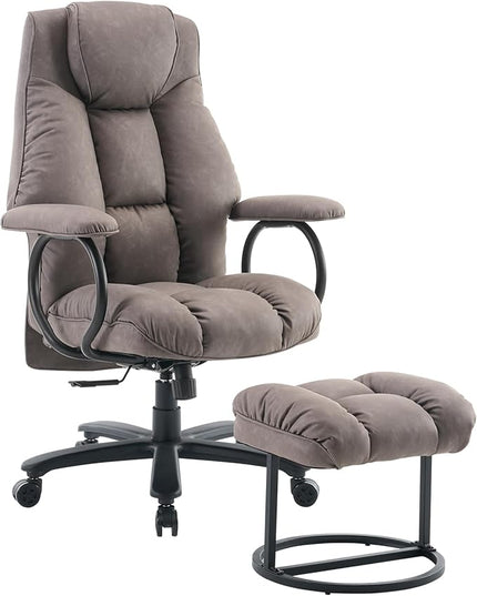 Office Chair Big and Tall, High Back Home Office Chair 400 lbs, Executive Office Chair with Ottoman, Ergonomic Office Chair with Padded Armrest, Swivel Computer Chair PU Leather (Grey) - LeafyLoom