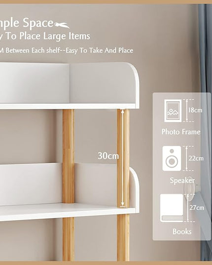 4-Tier Wooden Open Bookcase - Modern Display Bookshelf with Side Panels and Solid Wood Frame for Home and Office, Storage Cabinet, Warm White - LeafyLoom