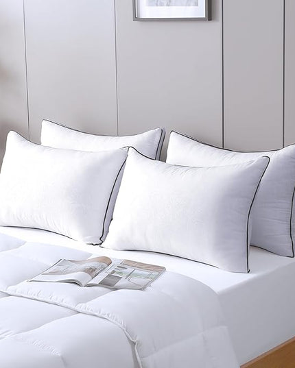 JOLLYVOGUE Bed Pillows Standard Size Set of 4, Cooling and Supportive Full Pillow 4 Pack for Side and Back Sleepers, Down Alternative Hotel Collection Sleeping Pillows, 26x20 Inches - LeafyLoom