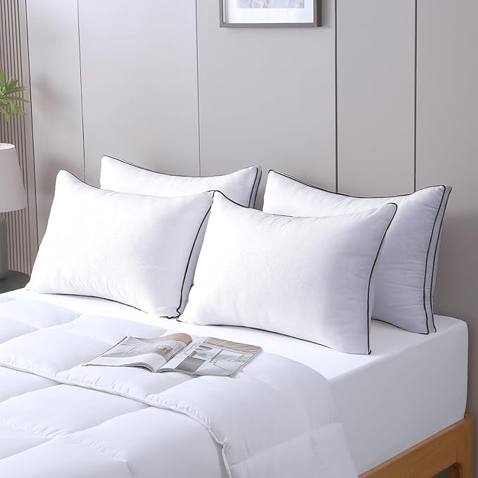 JOLLYVOGUE Bed Pillows Standard Size Set of 4, Cooling and Supportive Full Pillow 4 Pack for Side and Back Sleepers, Down Alternative Hotel Collection Sleeping Pillows, 26x20 Inches - LeafyLoom