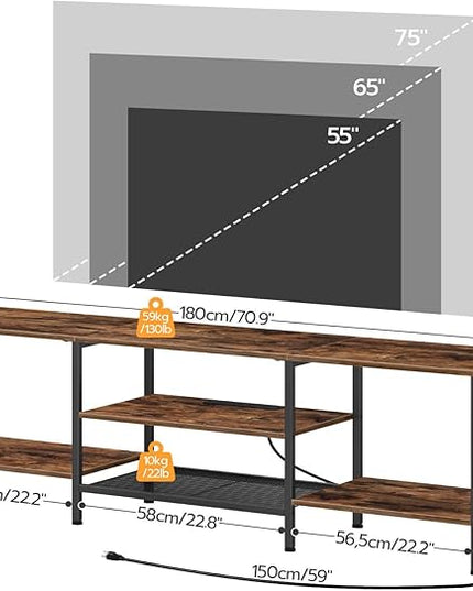 HOOBRO TV Stand with Power Outlets to 75 Inches, TV Console Table with Open Storage Shelves Cabinet, Industrial Media Entertainment Center for Living Room Bedroom, Rustic Brown and Black BF80DS01 - LeafyLoom