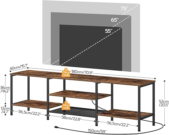 HOOBRO TV Stand with Power Outlets to 75 Inches, TV Console Table with Open Storage Shelves Cabinet, Industrial Media Entertainment Center for Living Room Bedroom, Rustic Brown and Black BF80DS01 - LeafyLoom