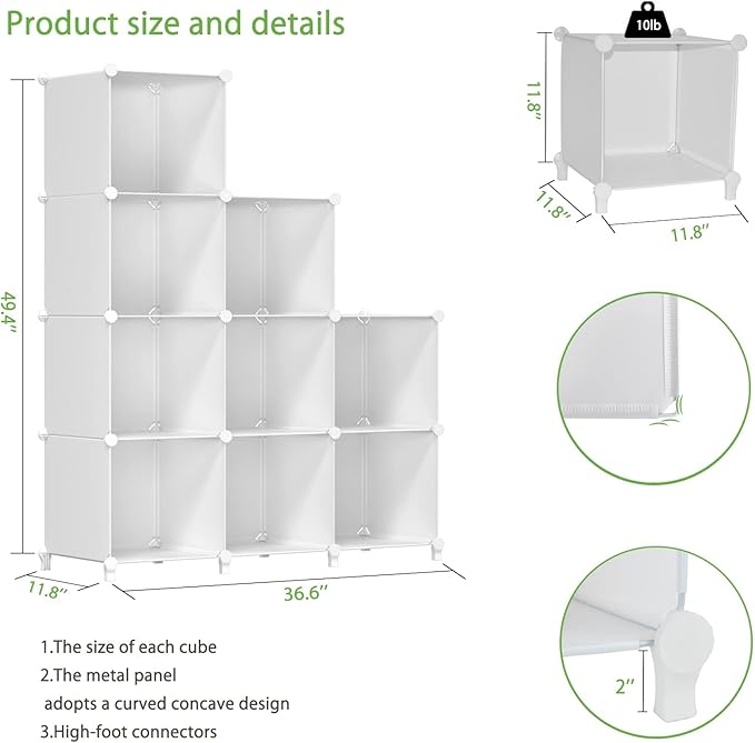 FUNLAX Cube Storage Shelf, 9 Storage Cubes Closet Organizers and Storage Portable Cube Storage Organizer Plastic Bookshelf Bookcase for Study Room, Bedroom, Office, White - LeafyLoom